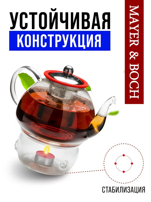 Заварочный чайник стеклянный 1,2 л с подогревом - фото 7