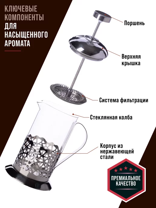 Френч пресс заварочный стеклянный 600 мл - фото 7