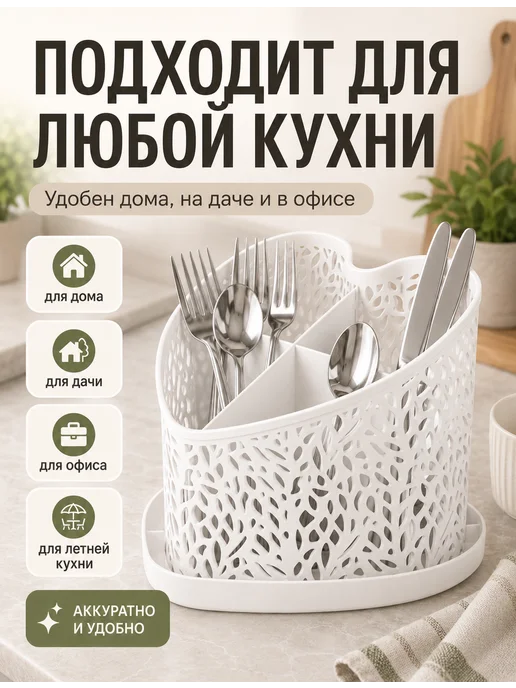 SABURG Подставка для столовых приборов с поддоном Сердце, белый, фото 3