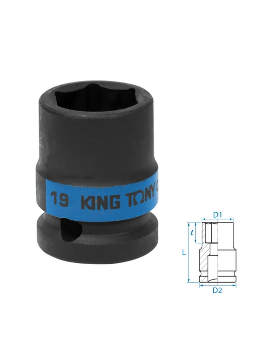 KING TONY Головка ударная шестигранная 1 2" 19мм 453519M, черный, фото 2