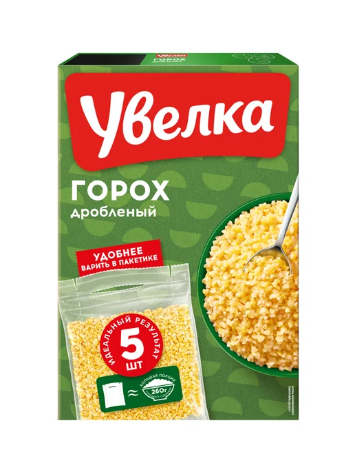 Увелка Крупа горох дробленый 5 пакетиков по 80 г, 80 г