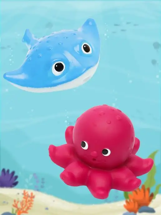 Весна фабрика игрушек развивающие игрушки животные для купания в ванной, 4 фигурки, голубой, фото 5