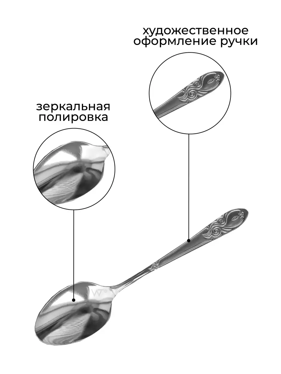 Ложка десертная - Ложка десертная нержавеющая - Ложка десертная набор -  Столовые приборы - 6 шт amet 15347203 купить в интернет-магазине Wildberries