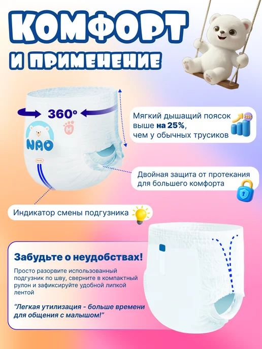 Nao Трусики подгузники Премиум 6 размер XXL 15-20 кг ночные 32шт, 15-20, 20 кг, фото 5