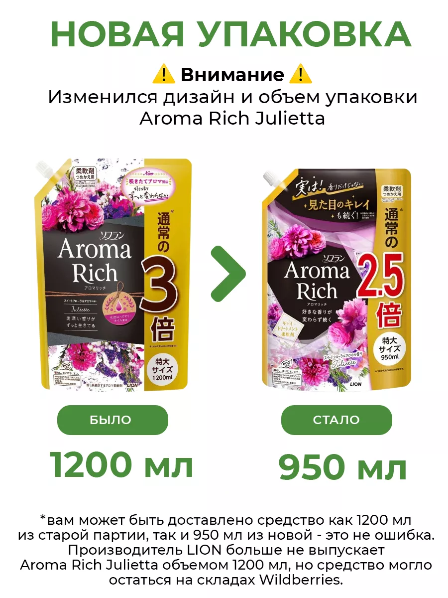 Aroma Rich Juliette Кондиционер для белья 950 мл LION 15349316 купить за  997 ₽ в интернет-магазине Wildberries