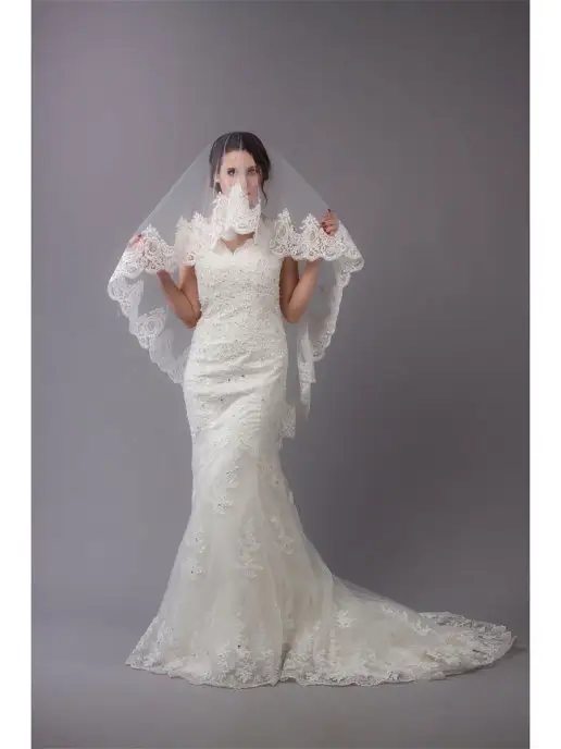 Romantic Wedding Свадебная фата с широким кружевом испанка невесты 150 см, белый, фото 3