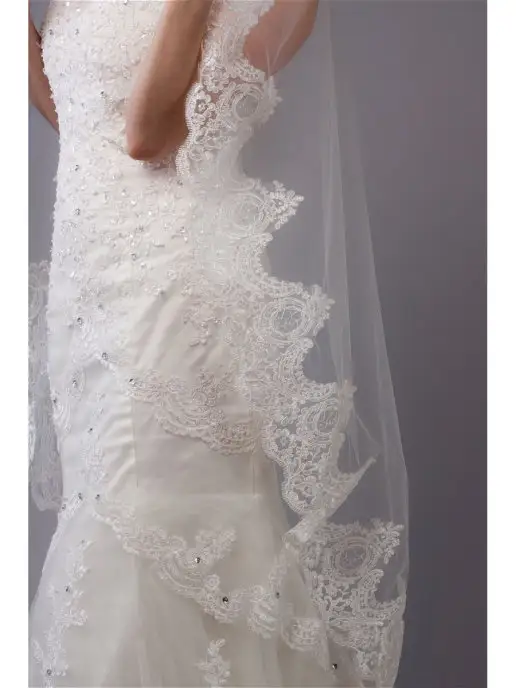 Romantic Wedding Свадебная фата с широким кружевом испанка невесты 150 см, белый, фото 4