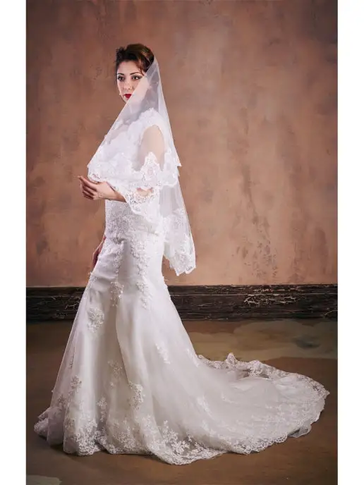 Romantic Wedding Свадебная фата с широким кружевом испанка невесты 150 см, белый, фото 7