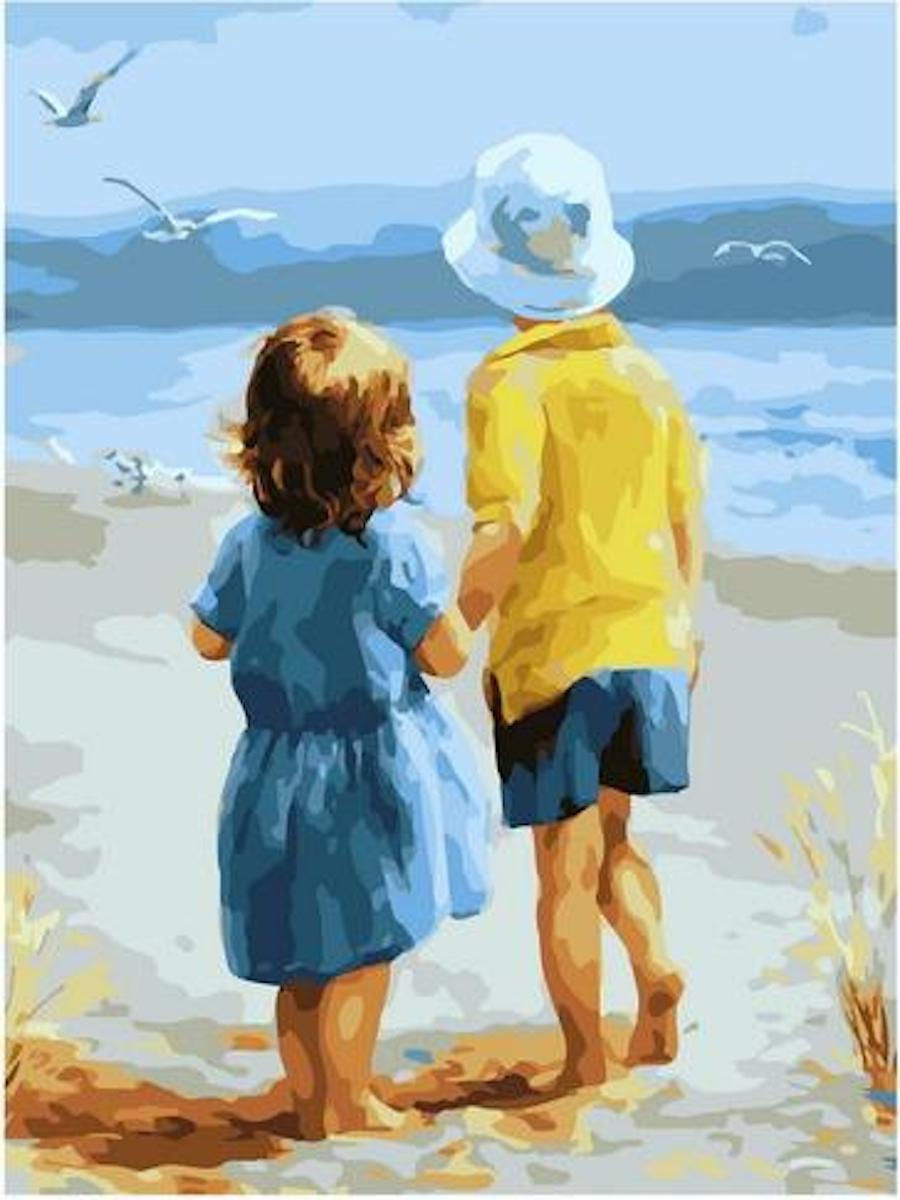Номер сестренка. Картины с детьми. Картина мальчик и девочка. Дети у моря живопись. Дети на море.