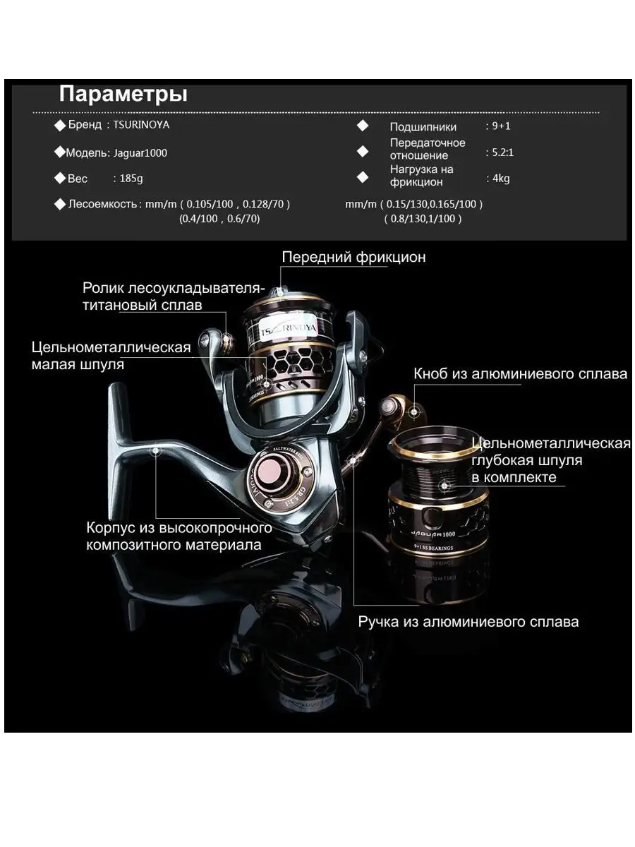 Jaguar 1000 рыболовная катушка безынерционная для спиннинга Tsurinoya  15461235 купить за 5 933 ₽ в интернет-магазине Wildberries