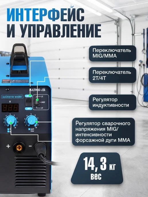 SOLARIS Сварочный аппарат полуавтомат инверторный MIGMAG MMA FLUX, синий, фото 6