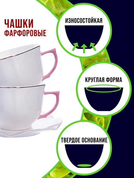 Чайный сервиз на 6 персон 220 мл фарфоровый - фото 3