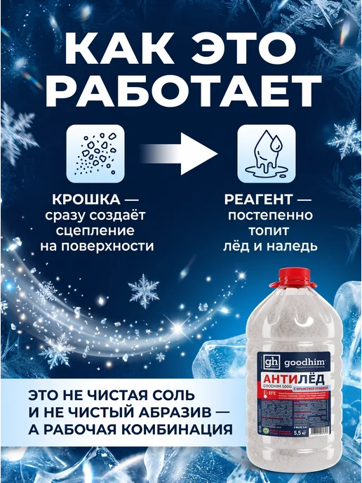 GOODHIM Антигололедный реагент с мраморной крошкой, 5,5 кг антилед, 5,5 кг, фото 2