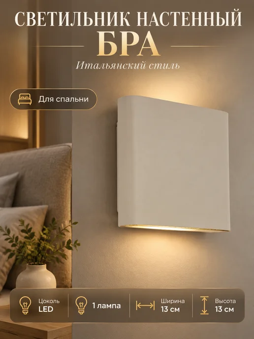 APL LED Бра на стену светодиодное белое плоское 12 Вт в спальню, 12 Вт
