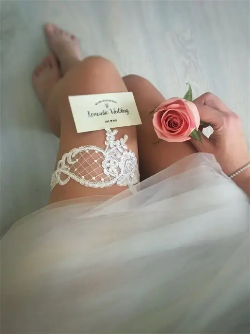 Romantic Wedding Свадебная подвязка шампань кружевная, бежевый, фото 2