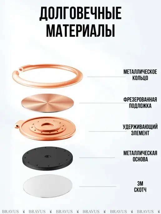 Bravus Кольцо для телефона попсокет на руку или чехол держатель, розовый, фото 4
