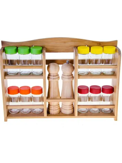 Набор для специй на деревянной подставке стекло 14 предметов - фото 13