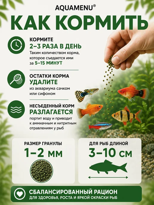 AQUAMENU Корм для рыб Фитогран растительные гранулы 250 мл 105 г, 250 мл, 105 г, фото 3