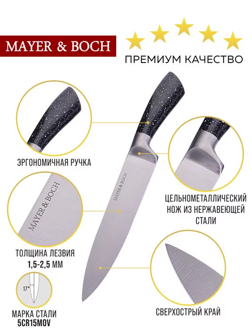 Ножи кухонные набор на подставке с ножницами острые - фото 4