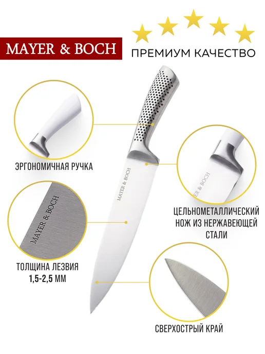 Ножи кухонные набор на подставке с ножницами острые - фото 6