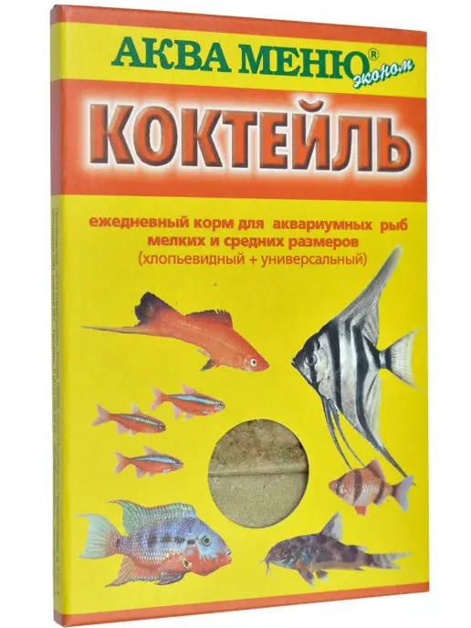АКВА МЕНЮ Корм для рыб Коктейль, гранулы и хлопья 2 в 1, 10 шт по 15 г, 10 шт, 15 г, фото 2