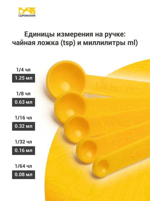 Сыромания Набор пластиковых мерных ложек из 5 шт, желтые, 5 шт, фото 2