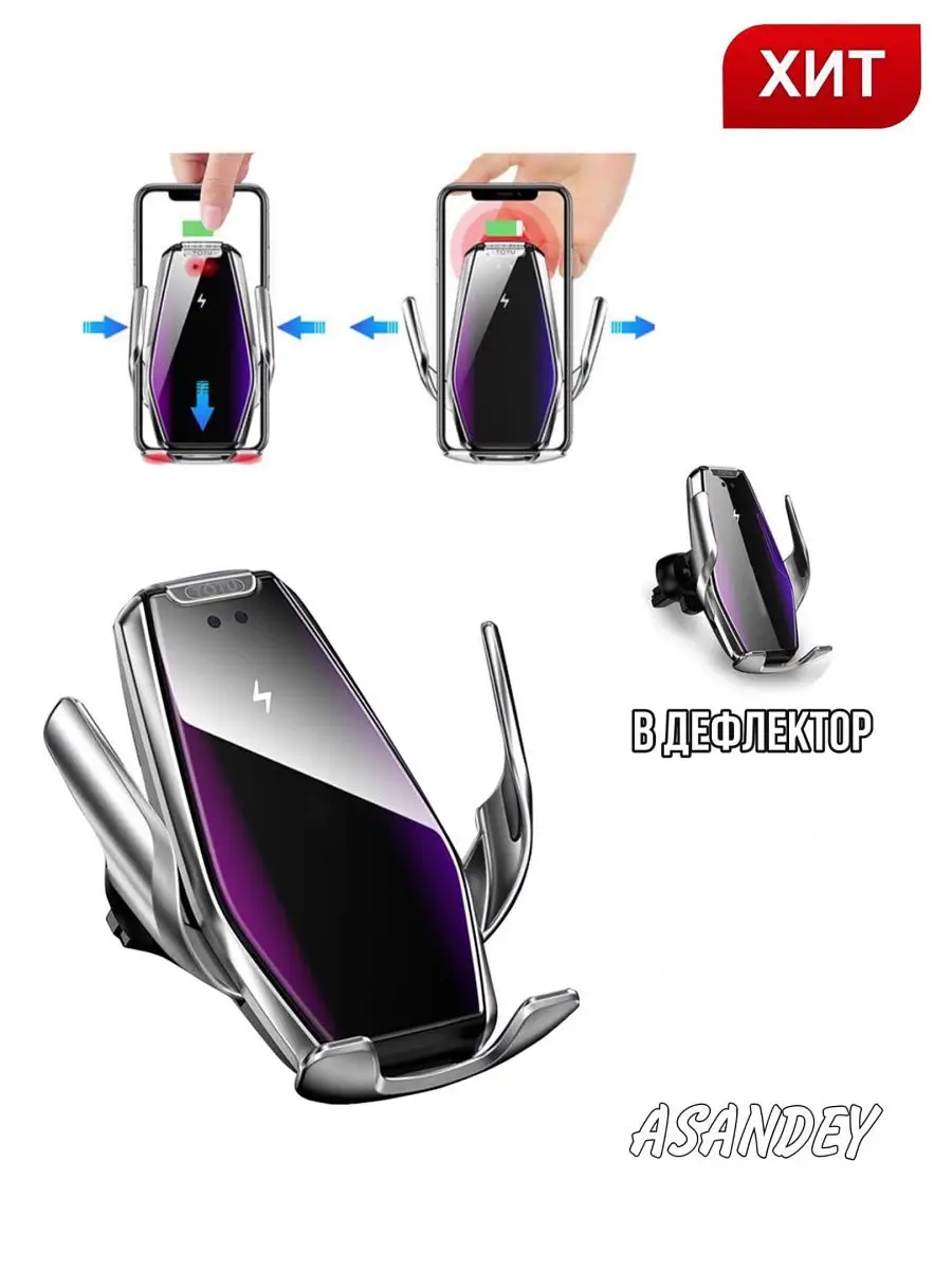 Автомобильный держатель для телефона с беспроводной зарядкой/автоматический  в машину ASANDEY TECHNOLOGY 15827882 купить в интернет-магазине Wildberries