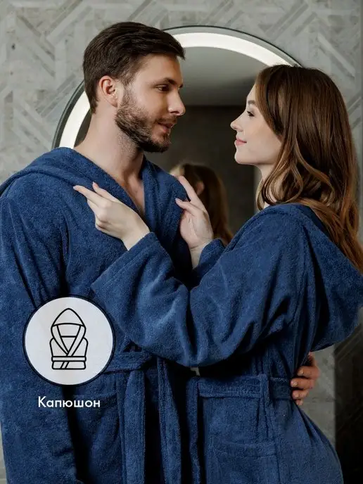 Cleanelly Халат домашний с капюшоном, синий, фото 3