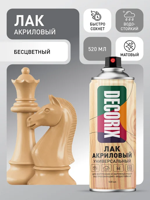 Лак акриловый матовый аэрозольный DECORIX в баллончике 520 мл прозрачный бесцветный для любых поверхностей, 520 мл
