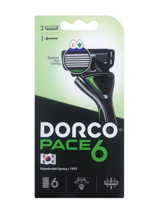 DORCO Станок для бритья набор Pace 6 бритва + 2 кассеты, черный, фото 2