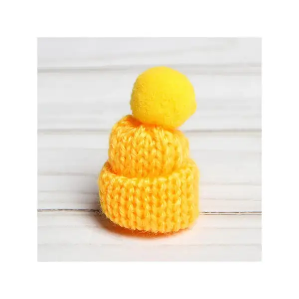Шапка для игрушек вязаная с помпоном, набор 5 шт., цвет желтый