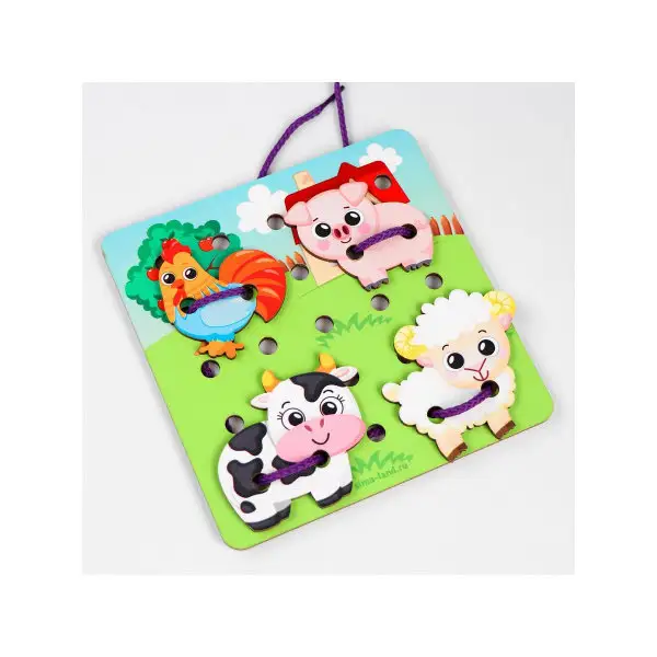 Шнуровка/Друзья на прогулке/Деревянная/Развивающая игрушка для ребенка/Обучающий набор