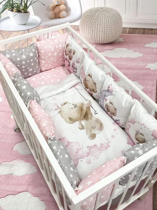 Happy Family Studio Бортики в детскую кроватку Мишкины сны, серый, фото 2