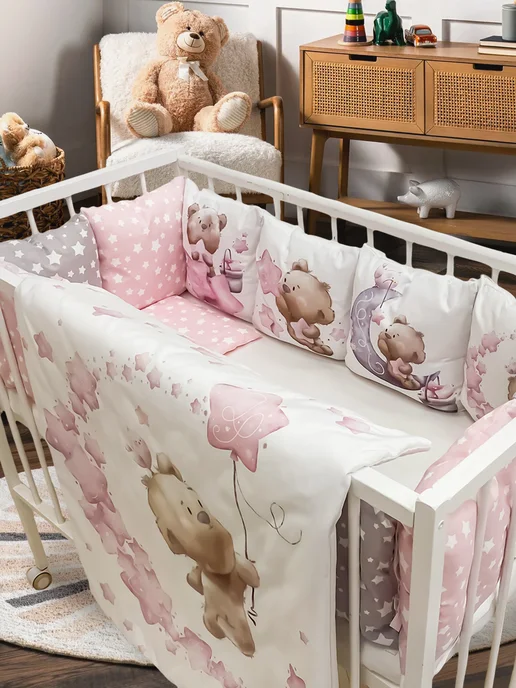 Happy Family Studio Бортики в детскую кроватку Мишкины сны, серый, фото 3
