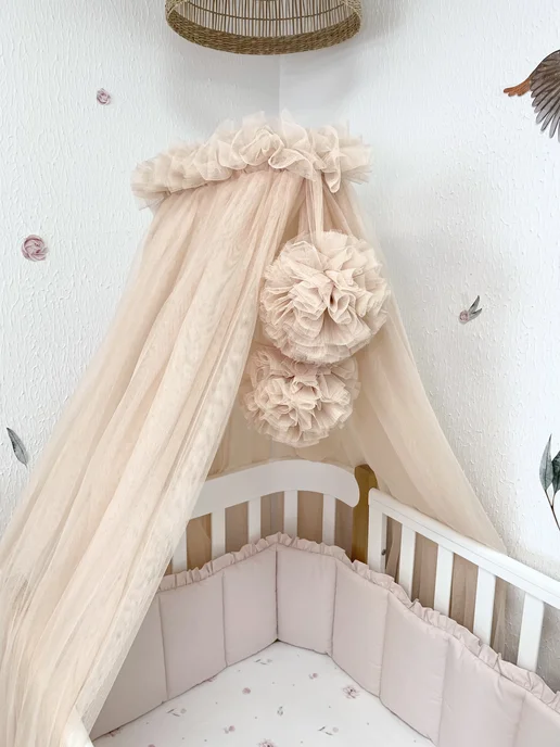 Children's textiles Балдахин для новорожденных, фатин (без держателя), бежевый, фото 2