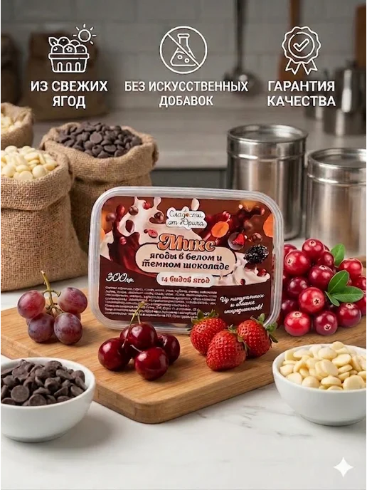 Сладости от Юрича ягоды в белом и темном шоколаде ассорти Микс 14 видов, темный, фото 4
