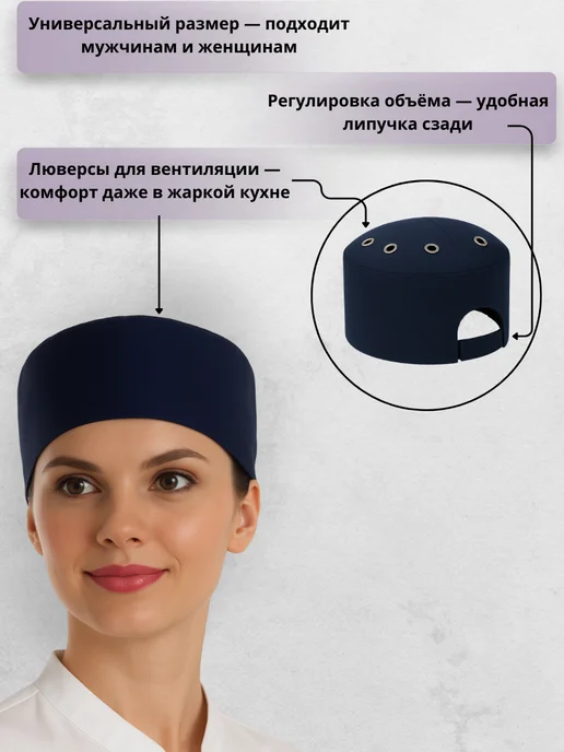 Kupifartuk Колпак поварской шапка-таблетка с люверсом темно-синий, синий, фото 2