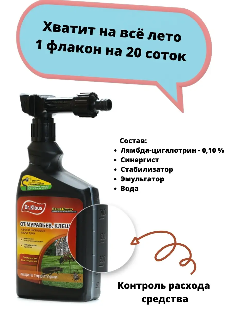 Средство от муравьев и клещей Insect Super с эжектором 1л Dr. Klaus  16020575 купить в интернет-магазине Wildberries