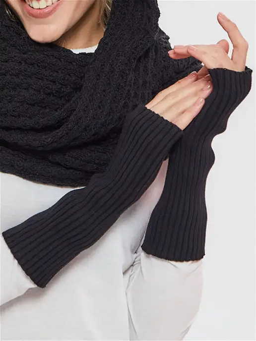 Lesnikova Design Митенки шерстяные теплые перчатки без пальцев, черный