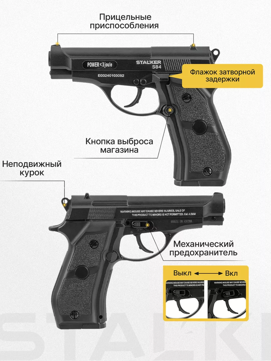 Пневматический пистолет Беретта 84 железный газовый 4.5мм STALKER 16114784  купить за 6 053 ₽ в интернет-магазине Wildberries