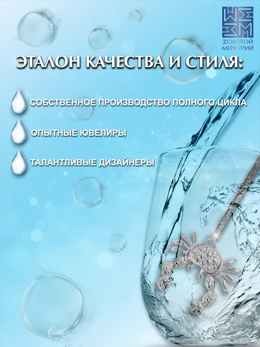 Золотой Меркурий Ионизатор воды серебряный 925 Краб, серебристый, фото 5