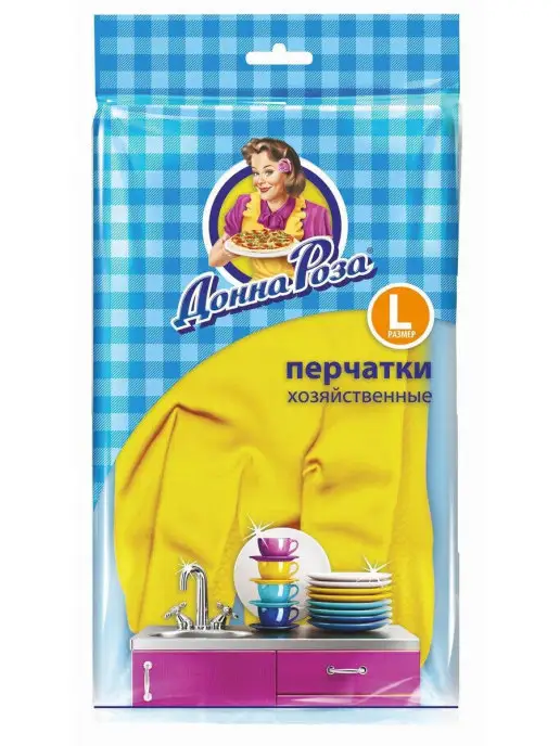 ДОННА РОЗА перчатки хозяйственные (L) из латекса с хлопковым напылением, вариант