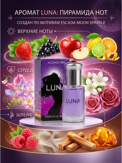 Neo Parfum Масляные духи для девушек и женщин LUNA 6 мл сладкие ягодные, 6 мл, фото 3