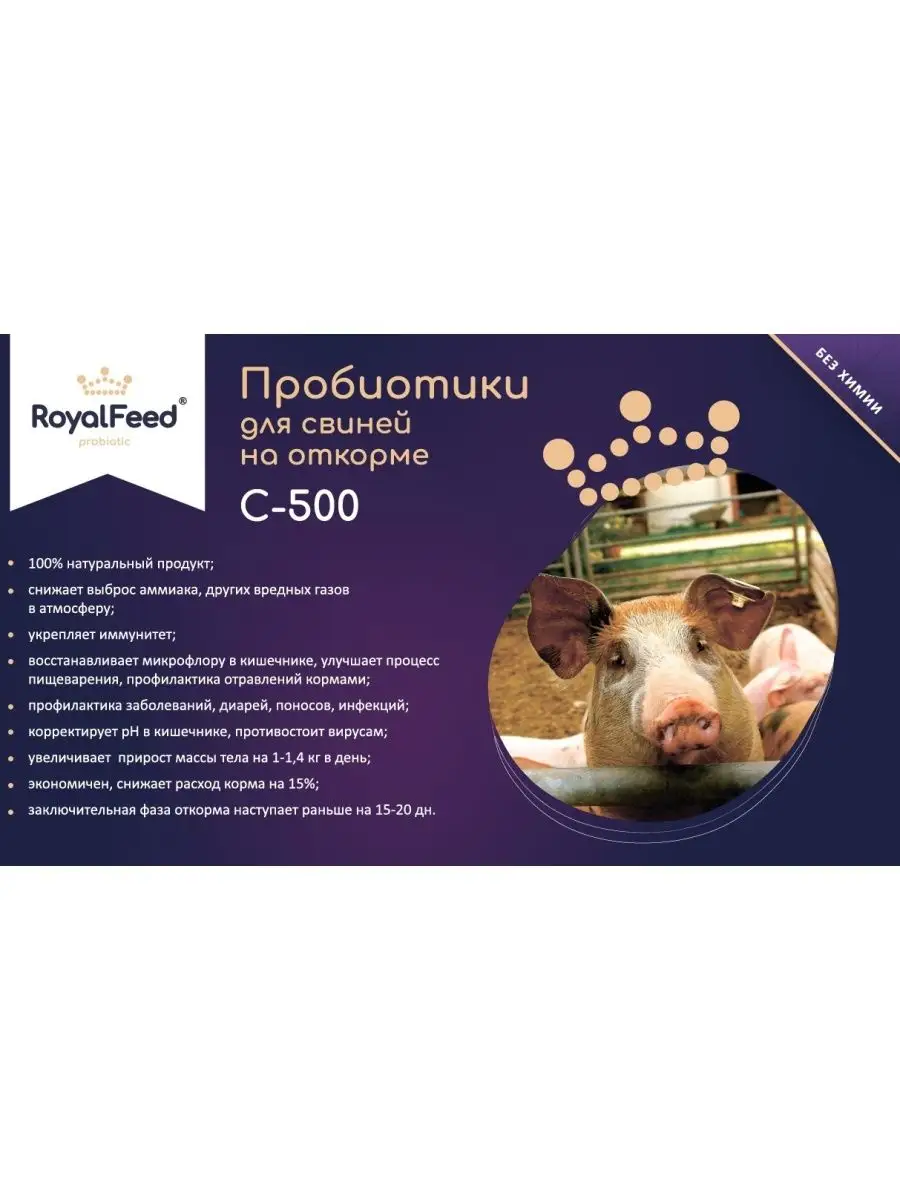 Пробиотики для свиней на откорме Royal Feed C-500, 0,5 кг Biolatic 16252788  купить за 860 ₽ в интернет-магазине Wildberries