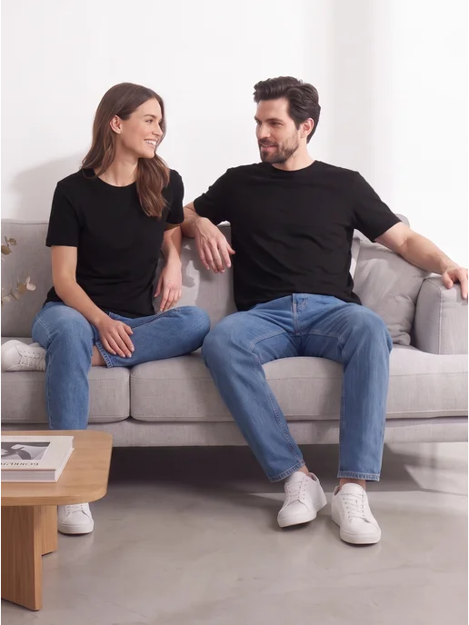 UZcotton Футболка белая хлопок базовая однотонная, черный, фото 5