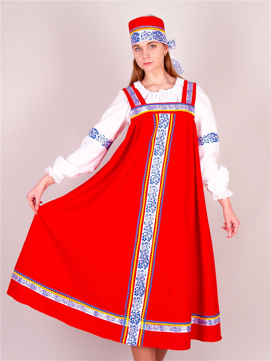 Русский народный костюм женский № 3 (сарафан, головной убор), васильковый | «Аспект-Сити»