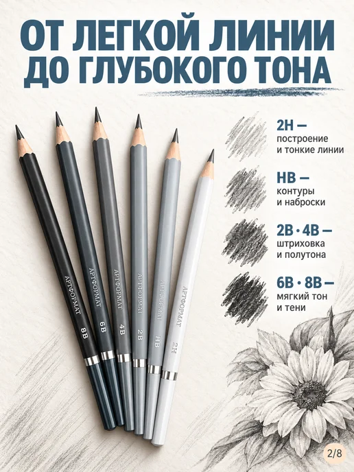 АРТформат Карандаши простые художественные трехгранные набор 6шт, 6 шт, фото 2