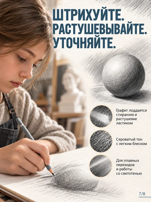 АРТформат Карандаши простые художественные трехгранные набор 6шт, 6 шт, фото 5