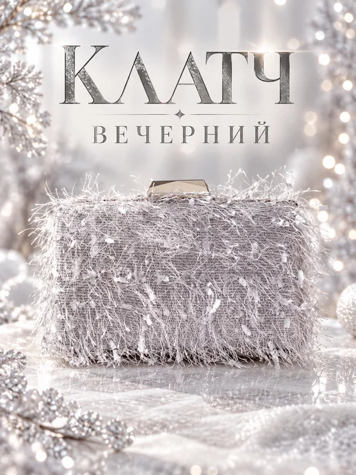 Неушанка Клатч вечерний свадебный для невесты на цепочке, серый