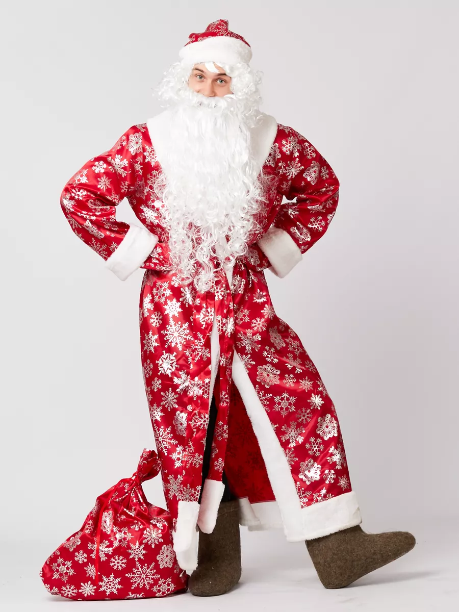 Мышь в костюме Деда-Мороза несет мешок с подарками. Детский рисунок